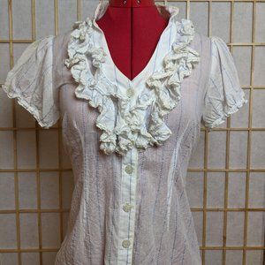 Odille White Ruffled Pinstripe Blouse